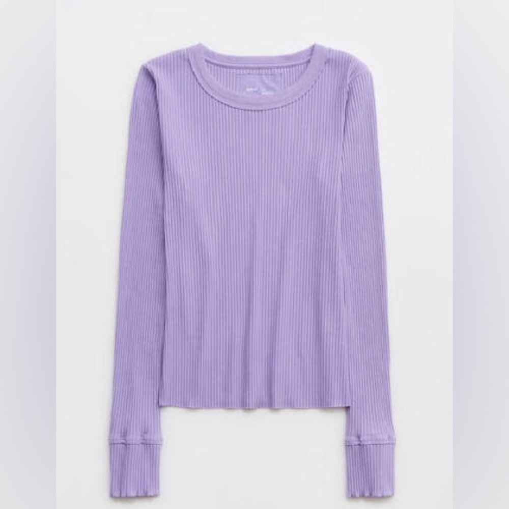 Aerie Fireside Long Sleeve Crewneck T Shirt in Purple Wash. Size small.